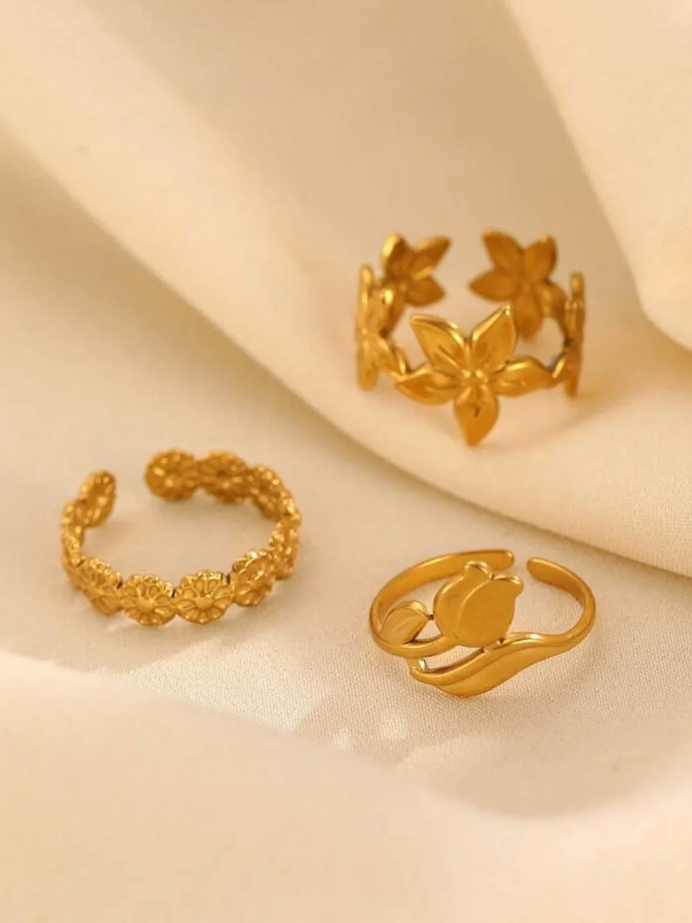Gold Floral Stackable Rings #2552 - Picture 2 of 5